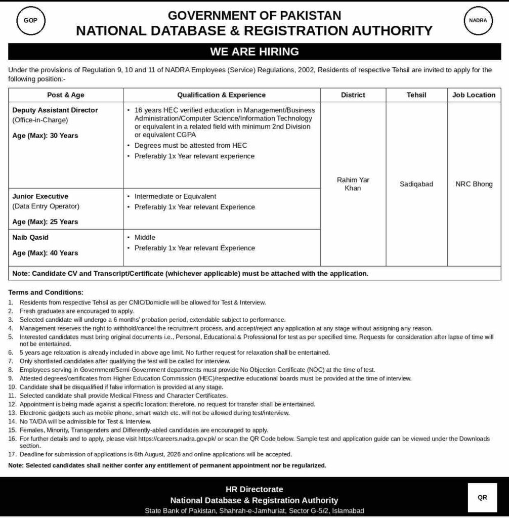 Naib Qasid NADRA Jobs 2026