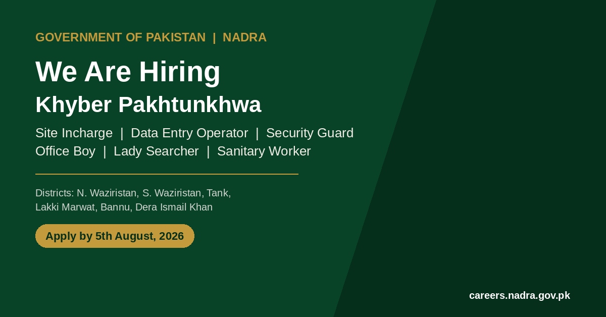 NADRA Jobs 2026 in Khyber Pakhtunkhwa