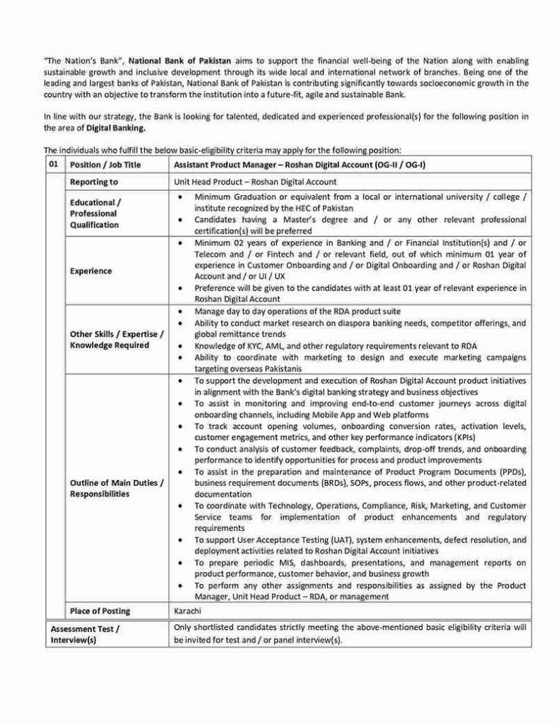 Assistant Product Manager NBP Jobs 2026 