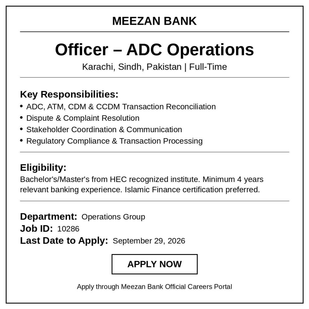 Meezan Bank Career Opportunity 2026