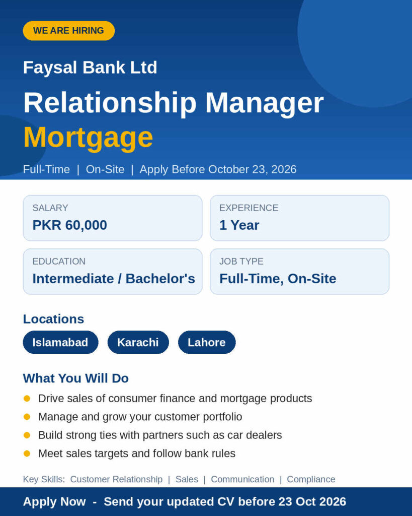 Faysal Bank Relationship Manager Job 2026