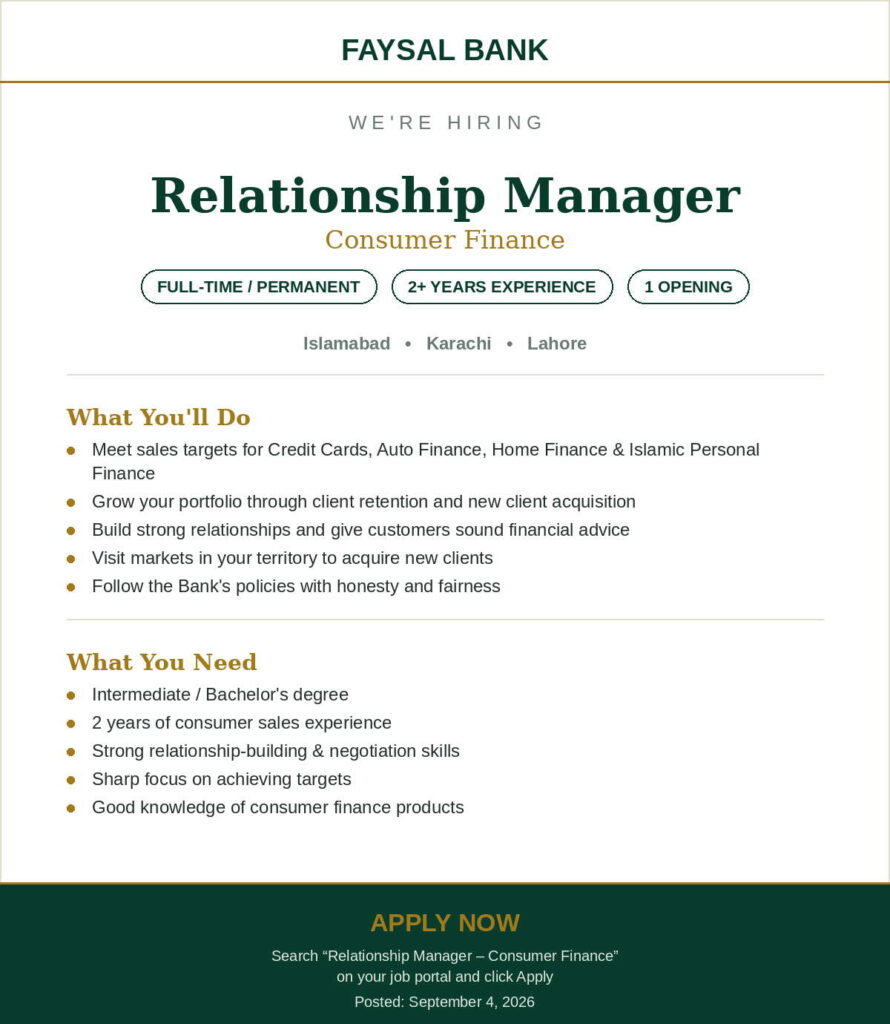 Faysal Bank is Hiring